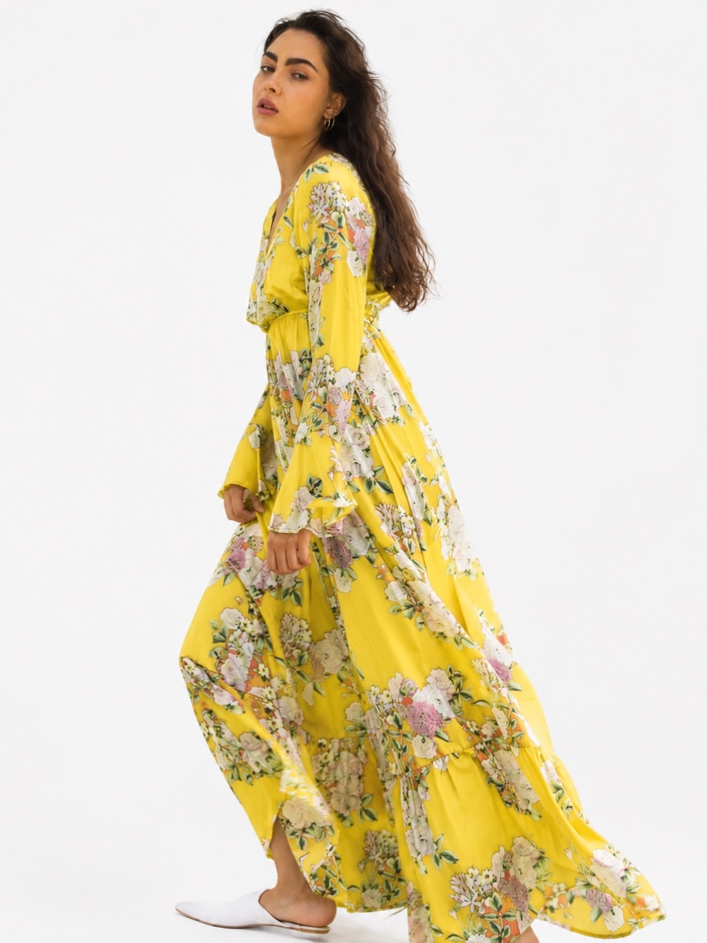 Pink Memories Floral Yellow Maxi Dress